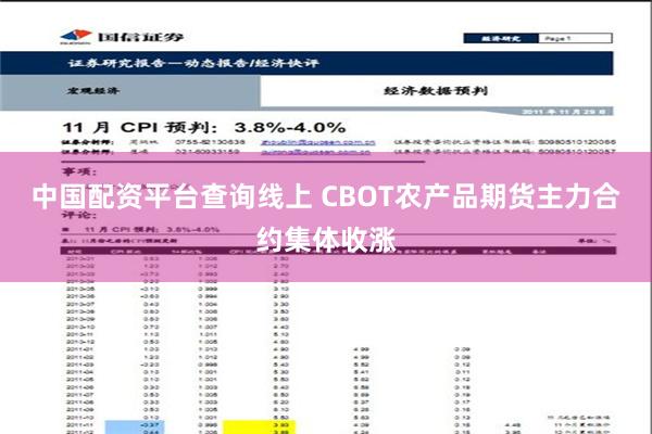 中国配资平台查询线上 CBOT农产品期货主力合约集体收涨